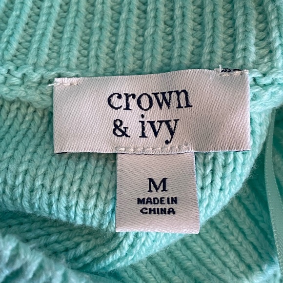 Crown & Ivy Sz Medium Women’s Mint Green Mock Neck Cable Knit Pullover Sweater - Picture 6 of 7